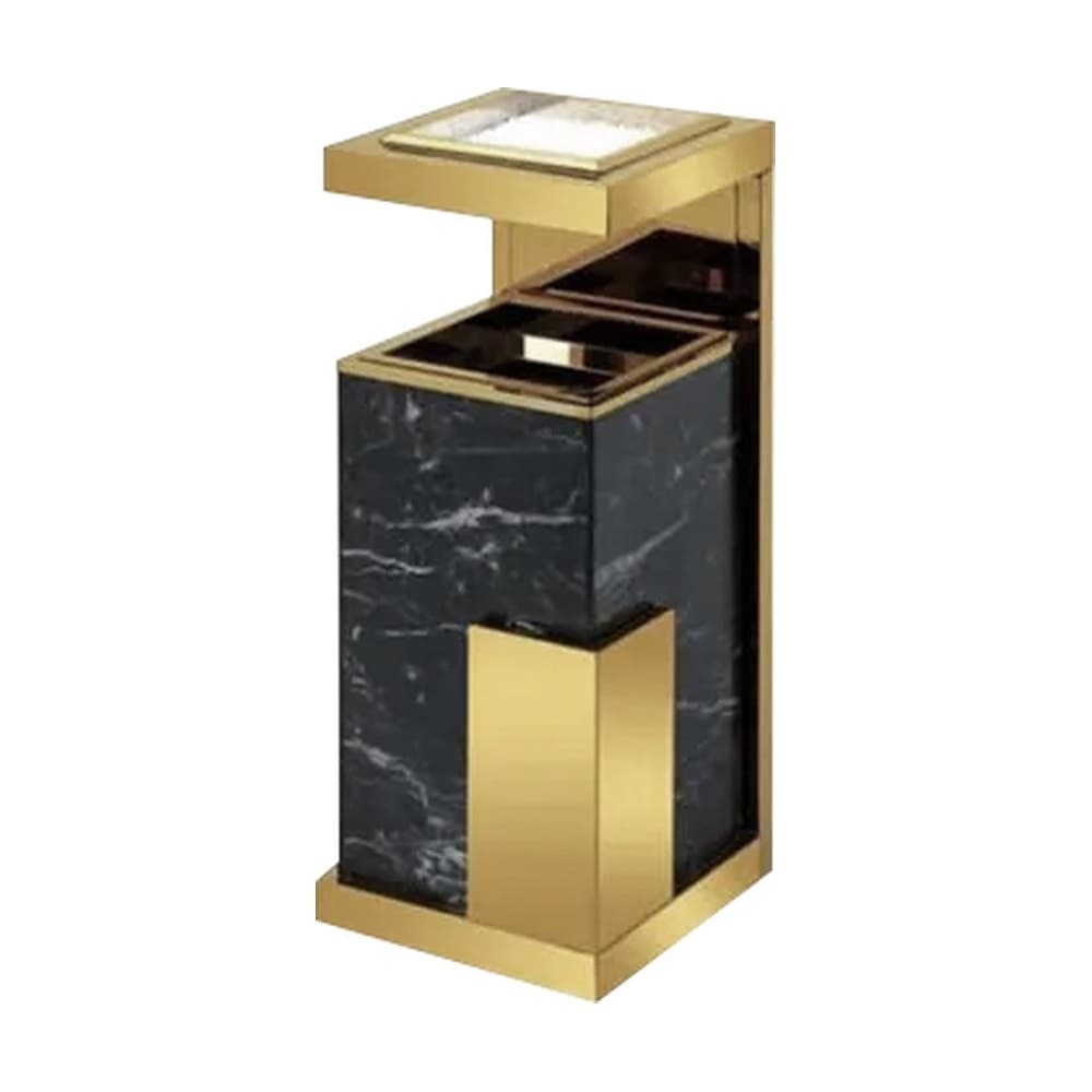 Marble-Top Ashtray Waste Bin – Stainless Steel Body – 12 L – Gold