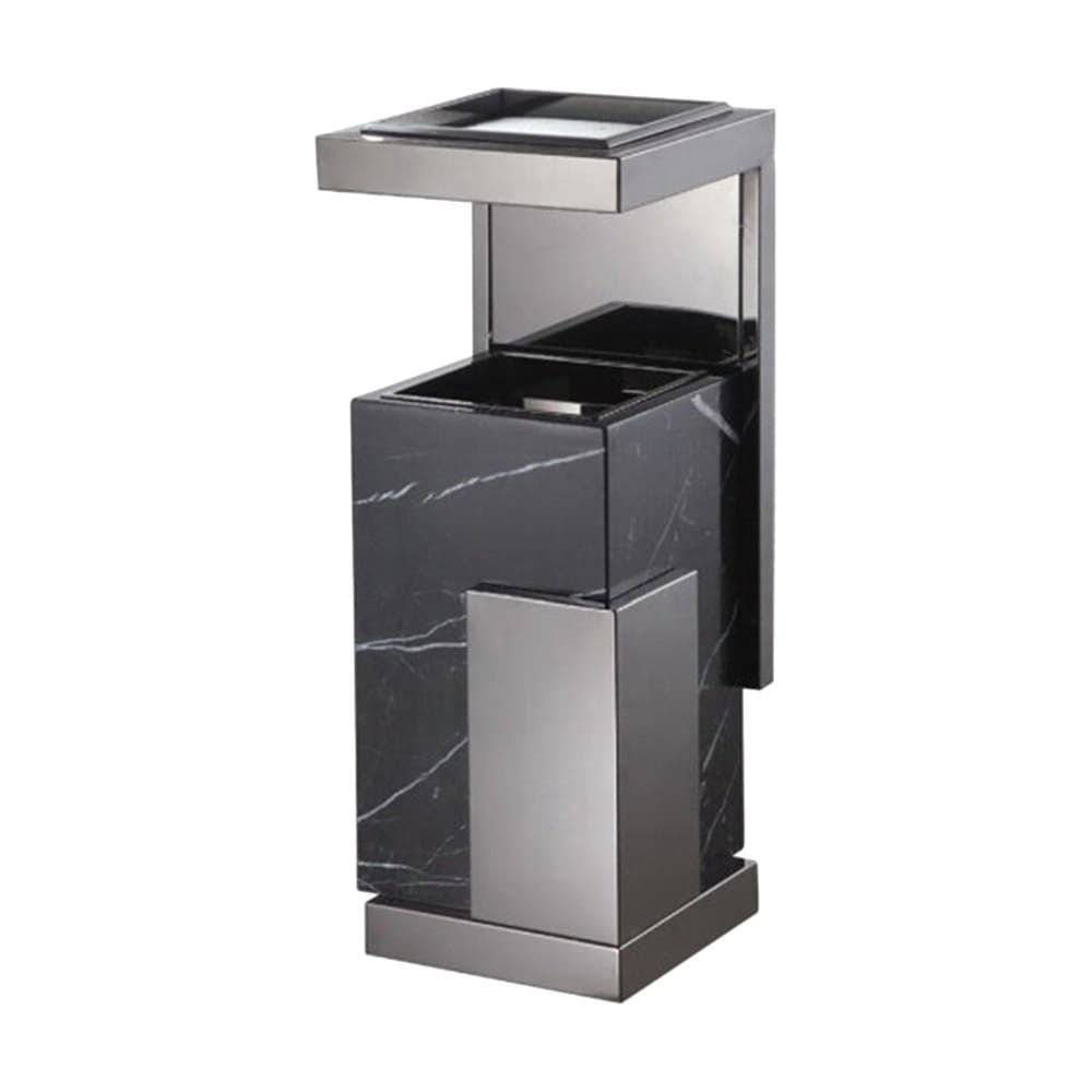 Marble-Top Ashtray Waste Bin – Stainless Steel Body – 12 L – Silver